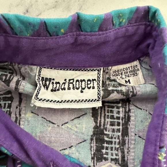Wind Roper Womens Vintage Western Shirt Size M Purple Blue Tassel 90s Boxy - Picture 6 of 11